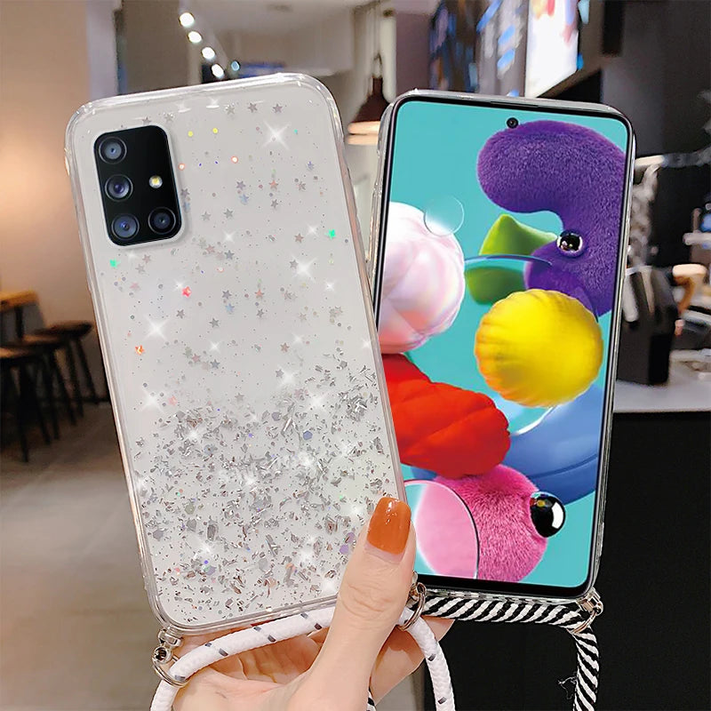 Neck Strap Rope Cord Glitter Case For Samsung