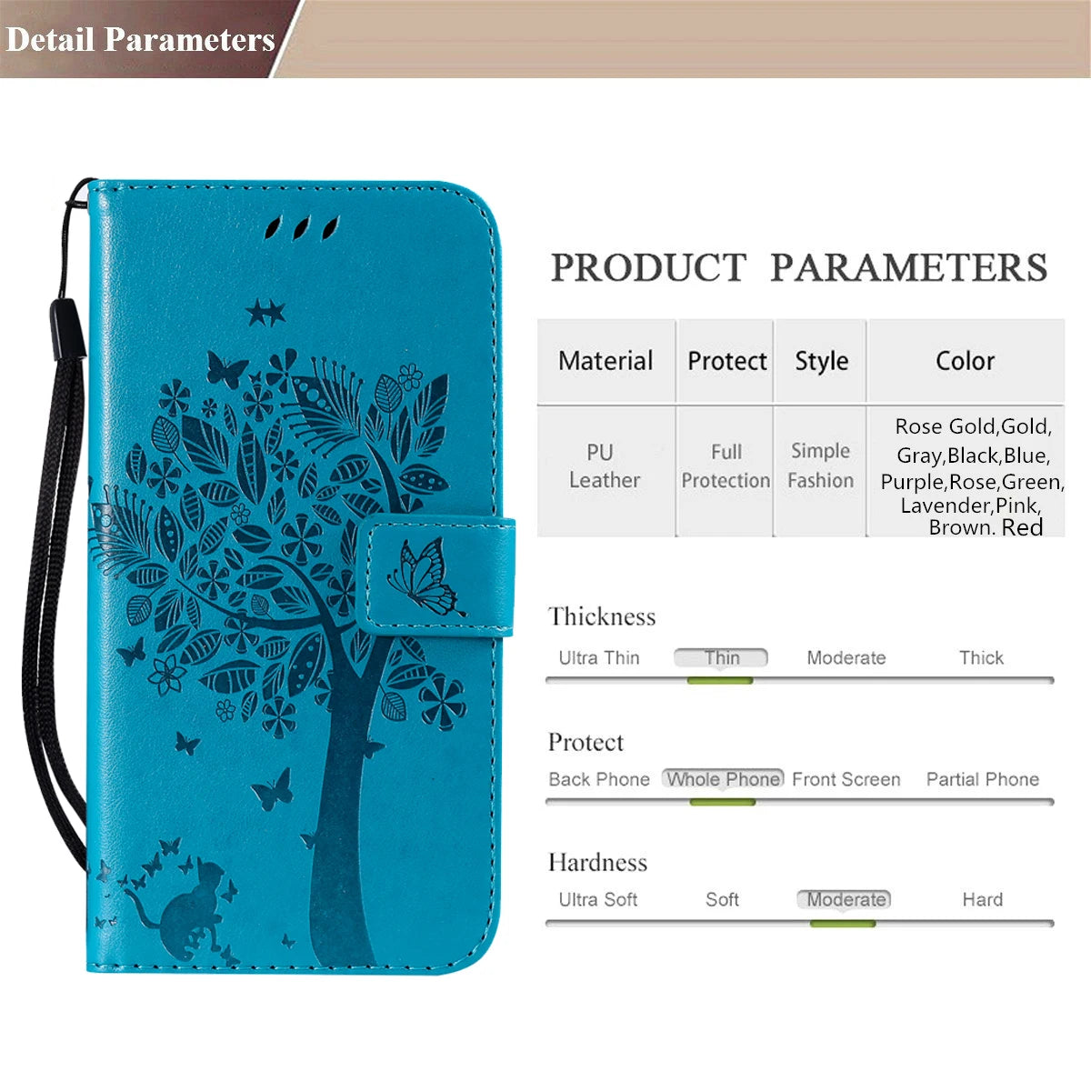 Tree Engraved Leather Wallet Magnetic Cover Book Case