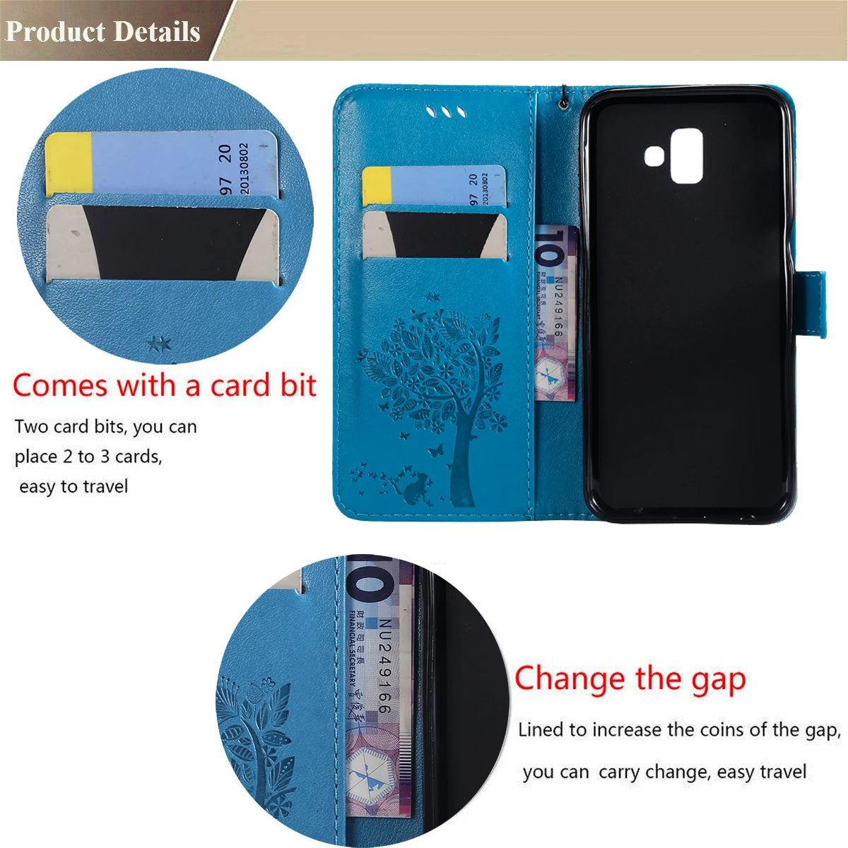 Tree Engraved Leather Wallet Magnetic Cover Book Case