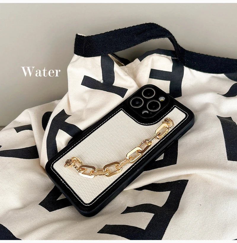 High-end Canvas Woven With Chain Phone Case For iPhone