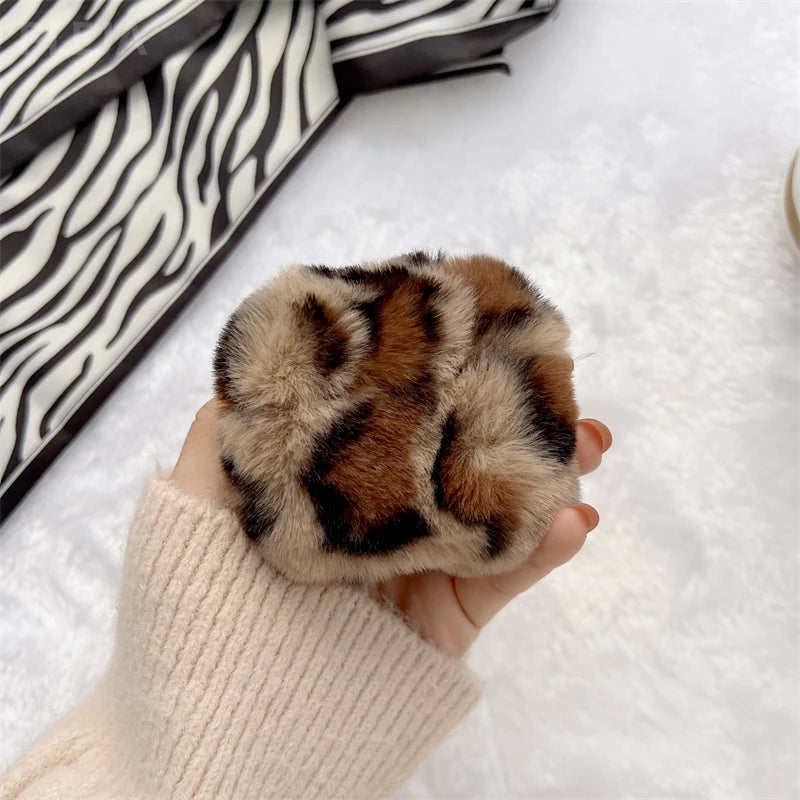 Fashion Fluffy Soft Plush Leopard Earphone Case For Apple AirPods