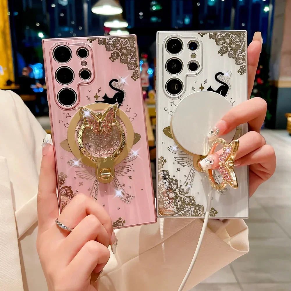 Magnetic Phone Case For Samsung with Ring Holder Cover
