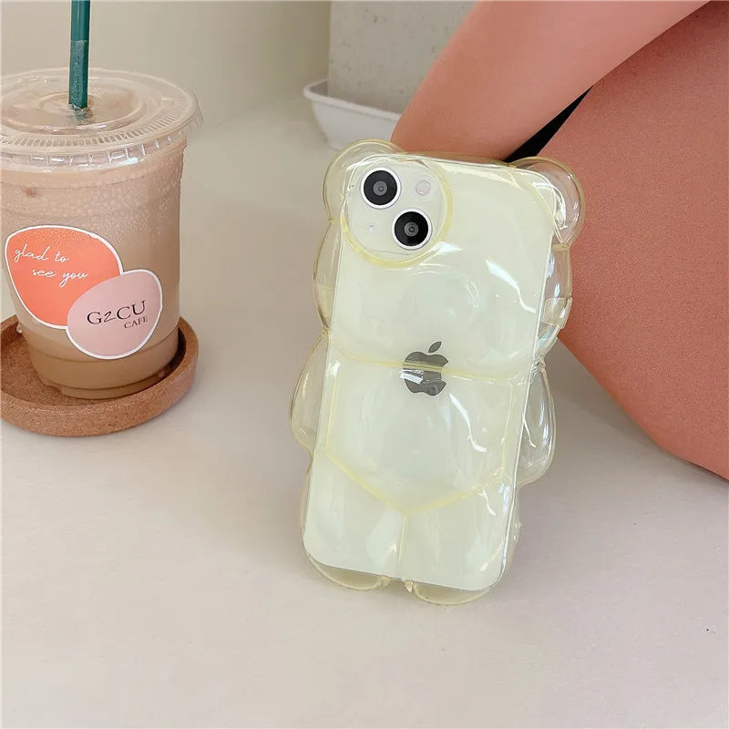 Cartoon 3D Bear Shape Clear Case For iPhone