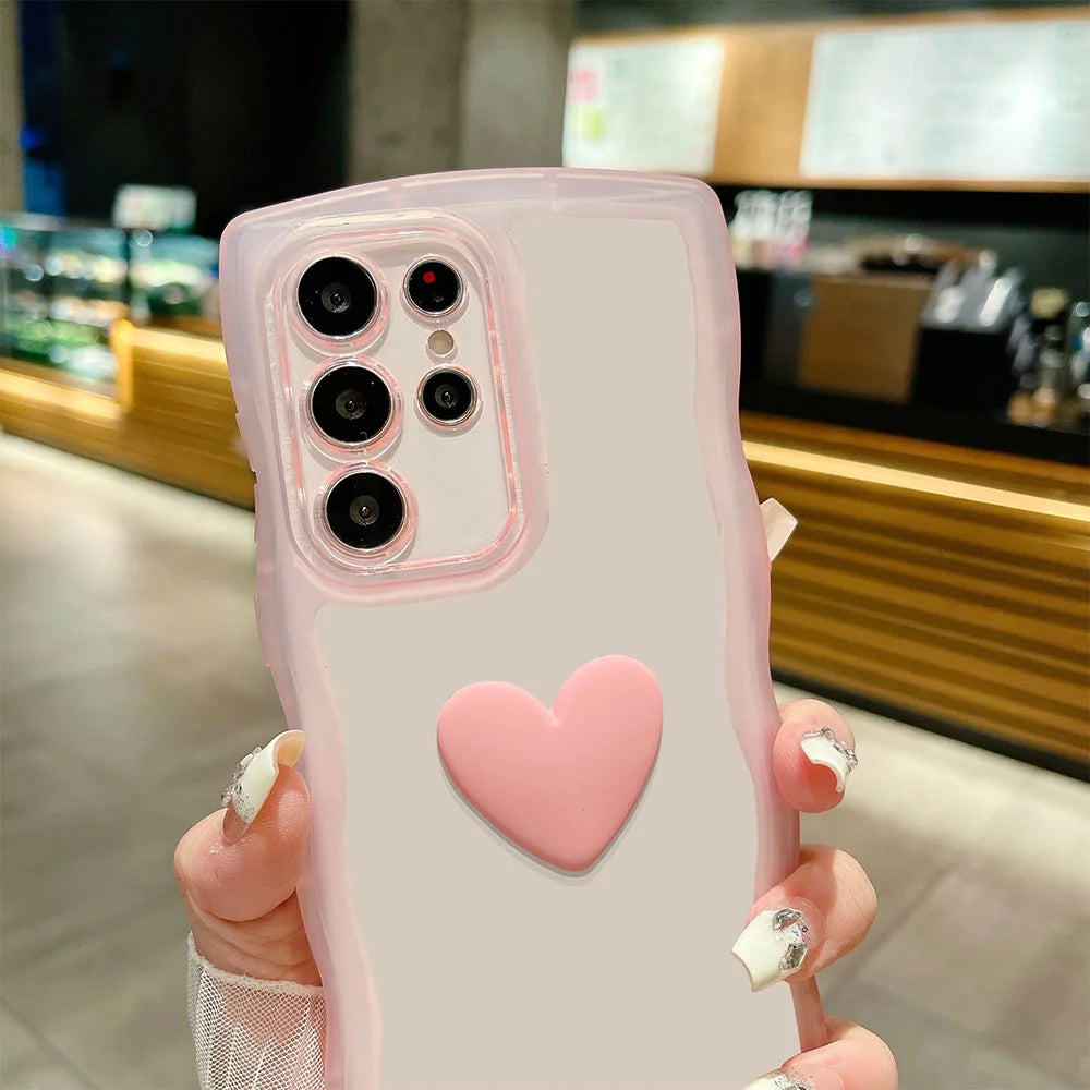Love Heart Wavy Transparent Silicone Case For Samsung