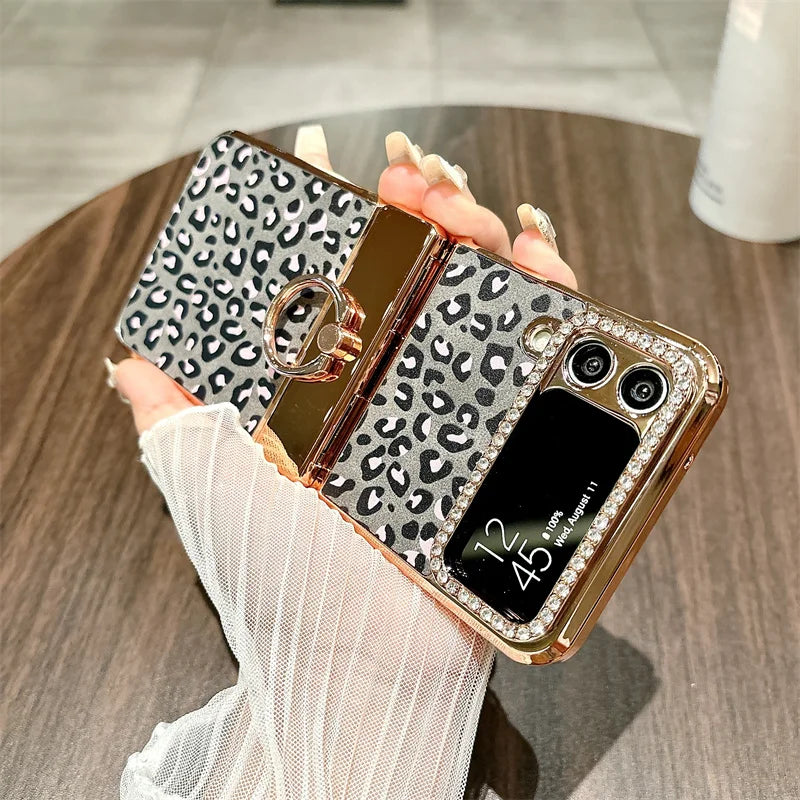Plated Leopard Print Case For Samsung Galaxy Z Flip