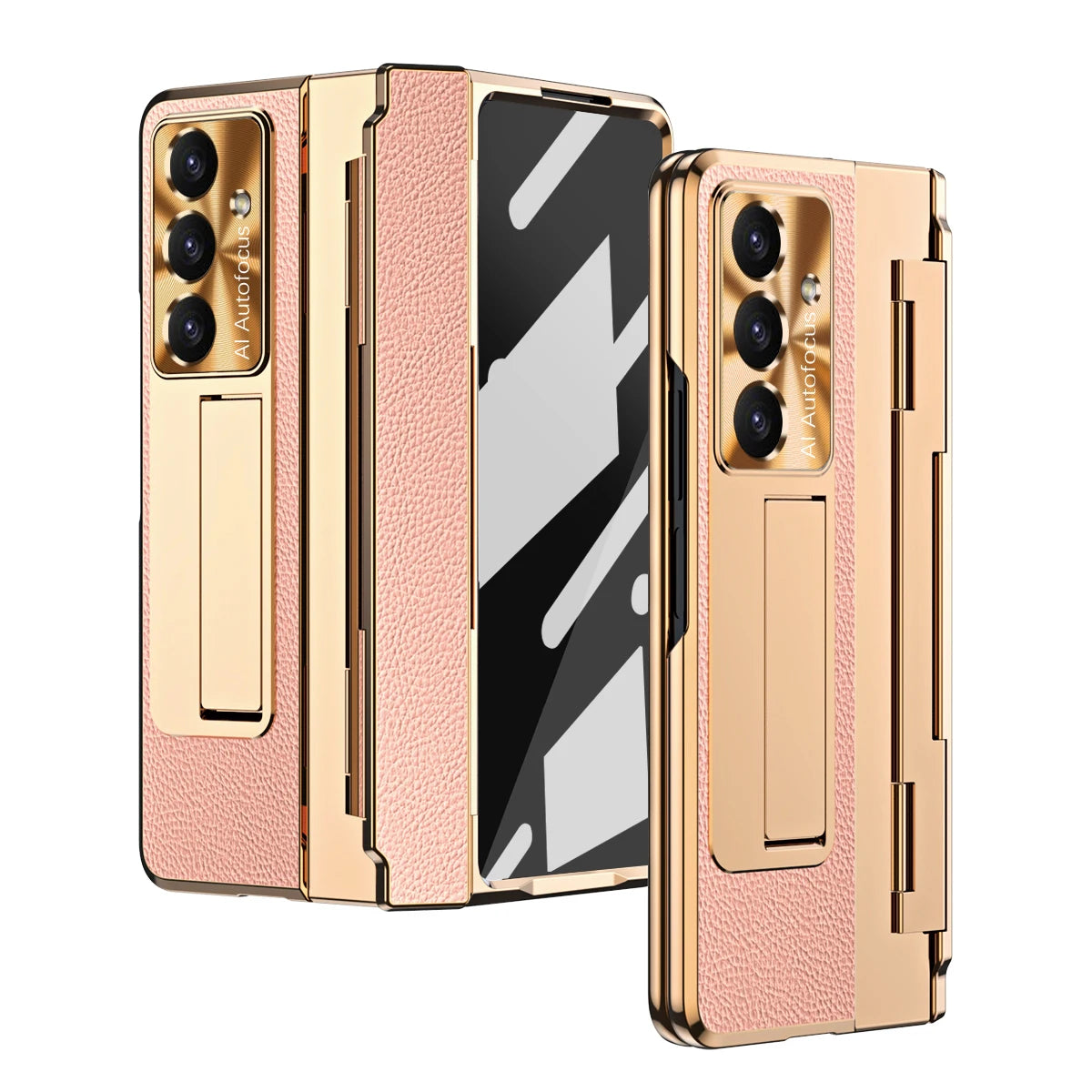 Luxury Leather One-Piece Plating Stand Hinge Shockproof Case For Samsung Z Fold