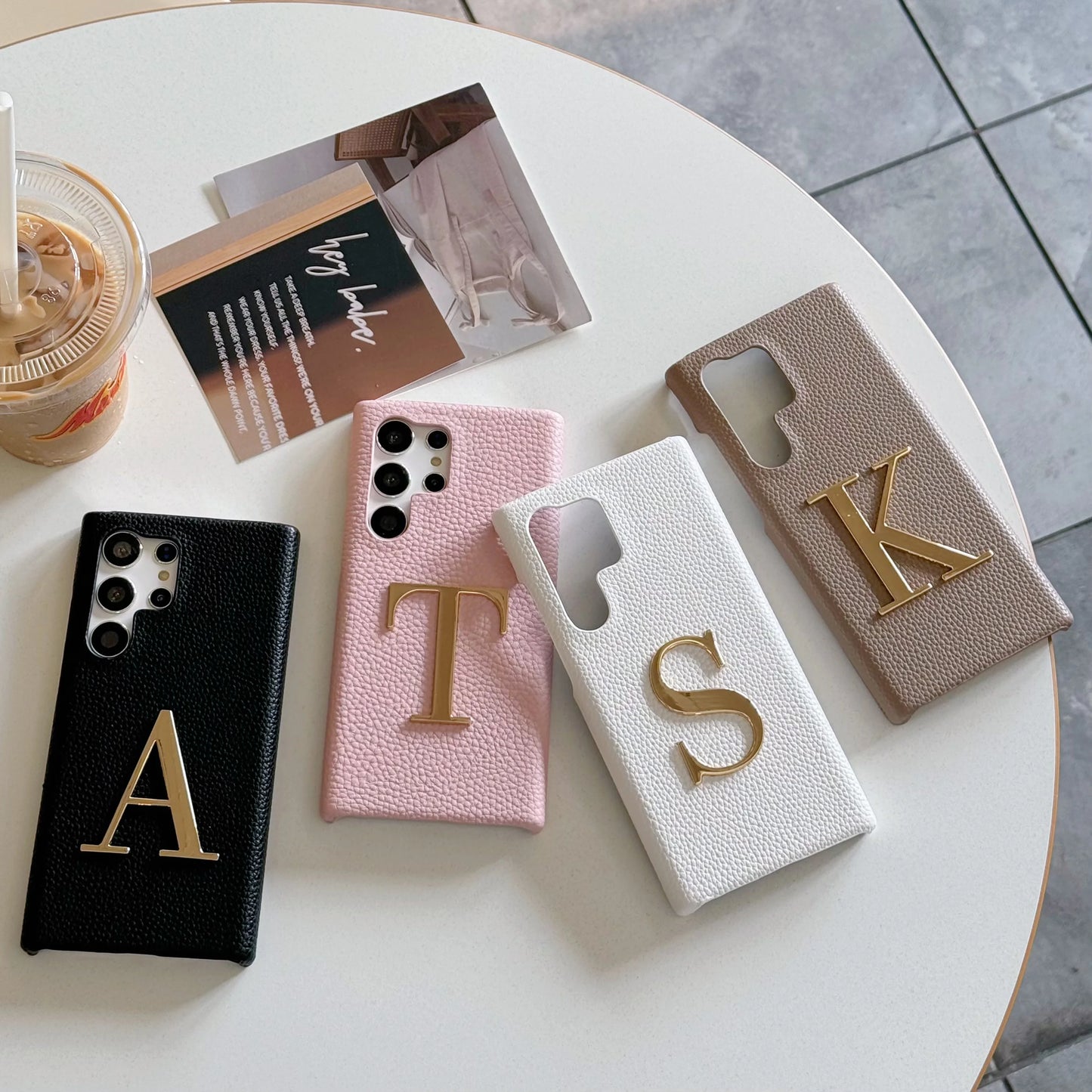 Personalized Initial Gold Letters Leather Phone Case For Samsung