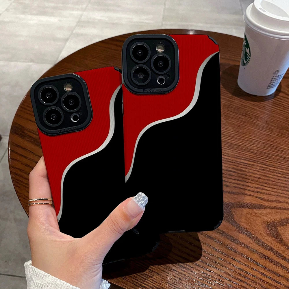 Black Red Silicone Leather Case For iPhone