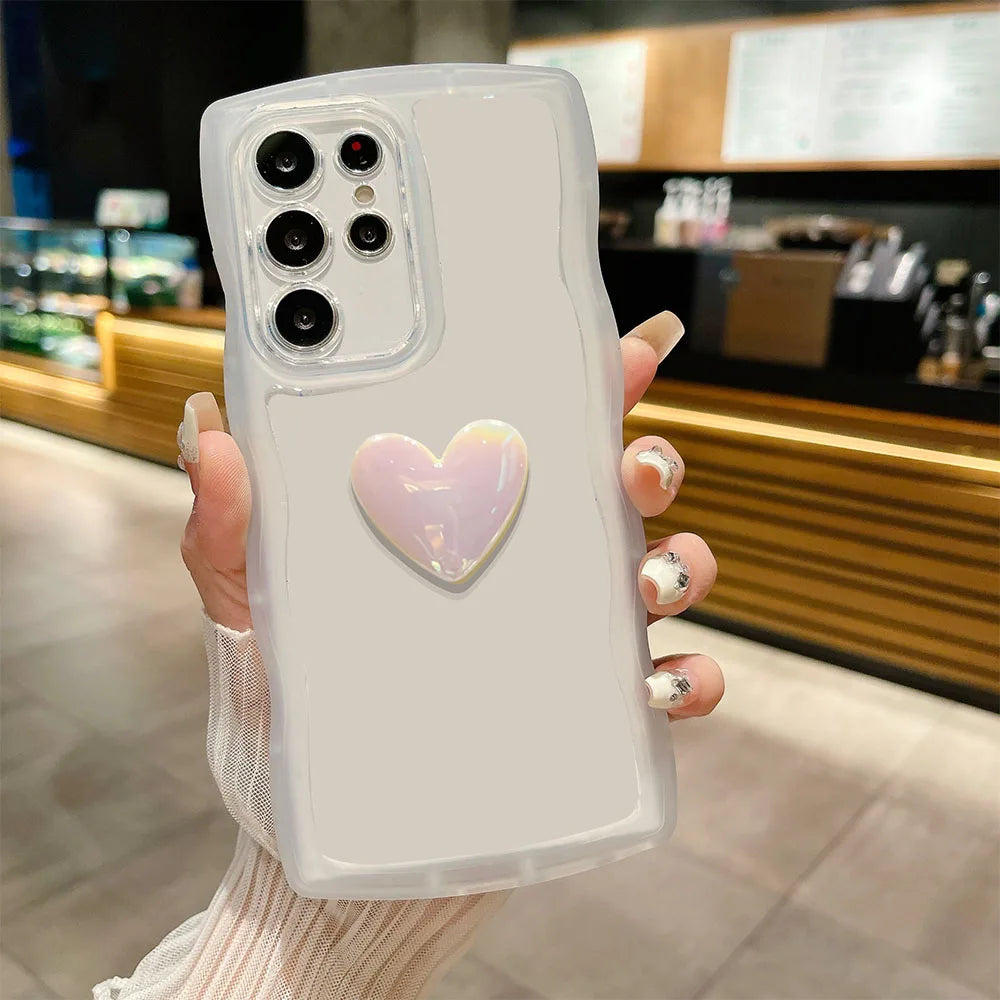 Love Heart Wavy Transparent Silicone Case For Samsung