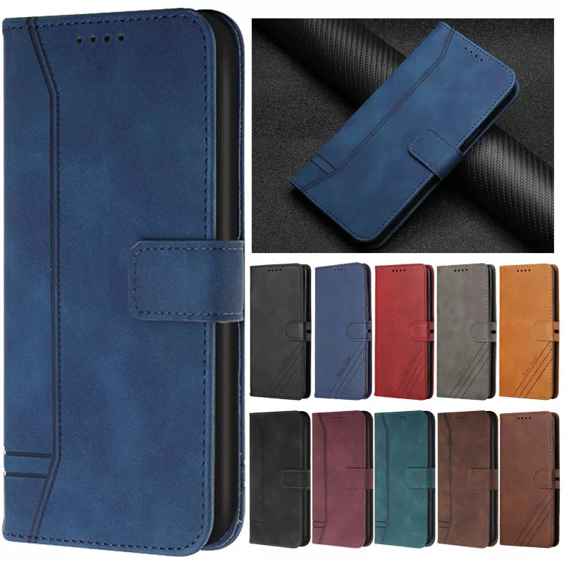 Solid Color Leather Flip Wallet Case For Samsung Galaxy