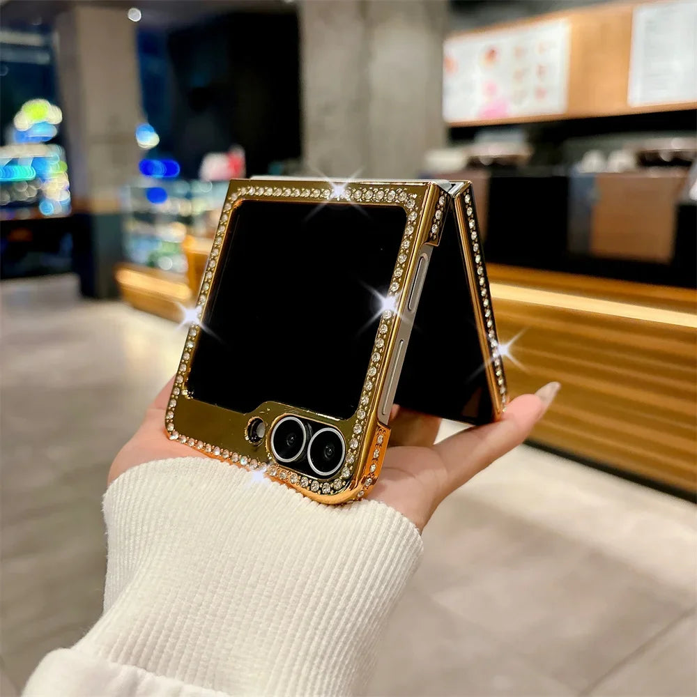 Electroplated Diamond Inlay PU Leather Phone Case for Samsung