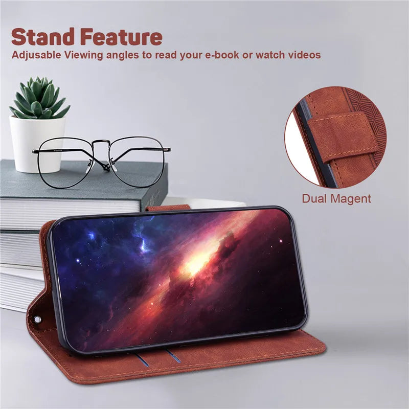 Magnetic Geometric Textile Pattern Wallet Case for Galaxy