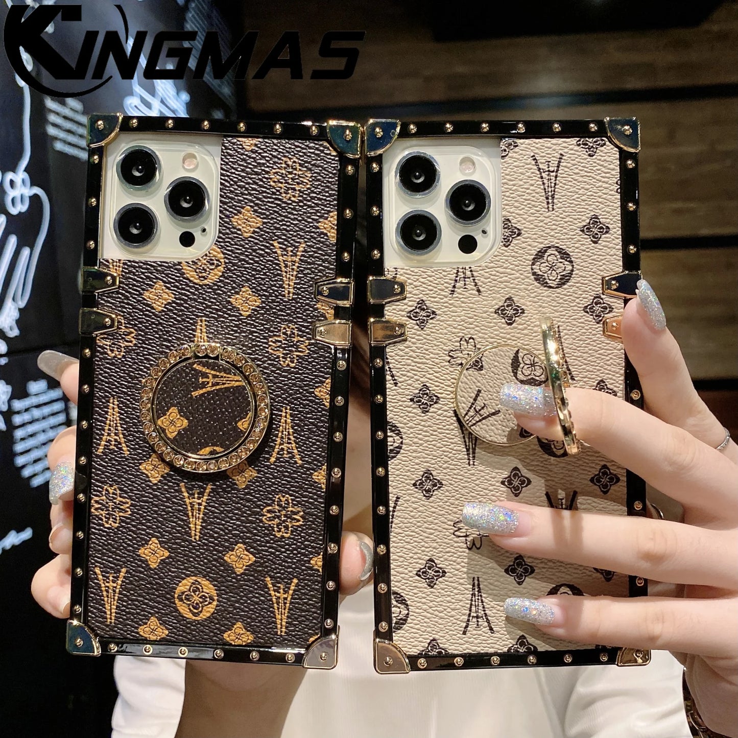 Luxury Fashion Glitter Ring Leather Phone Case For Iphone