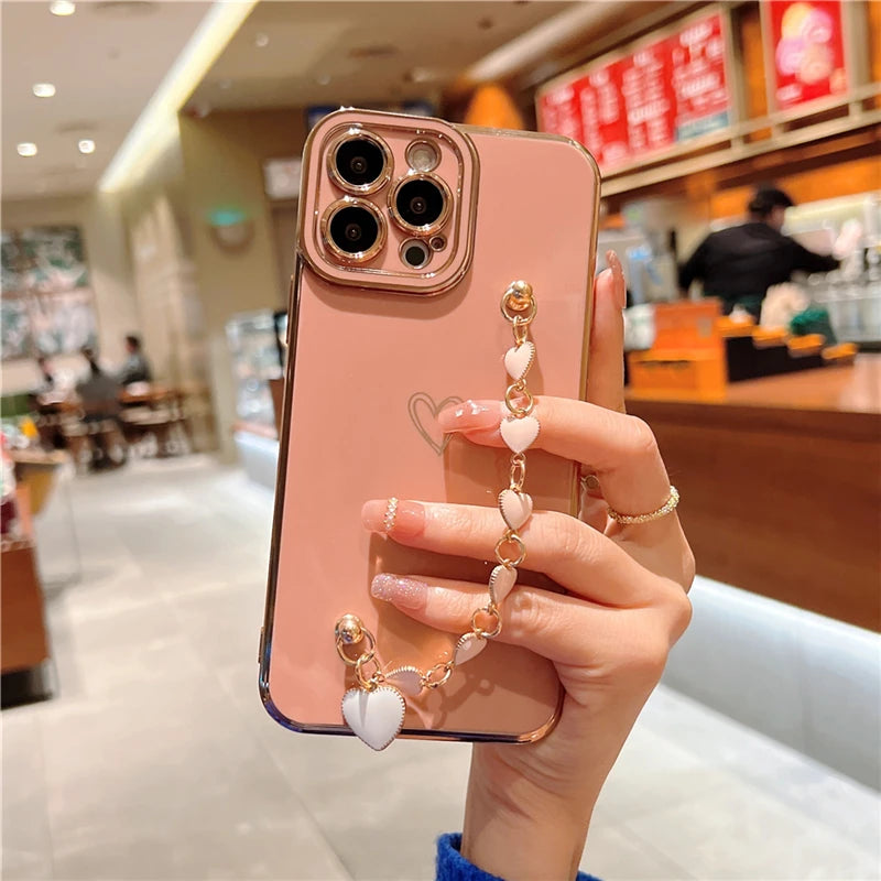 Luxury Gold Plating Love Heart Bracelet Cover For iPhone
