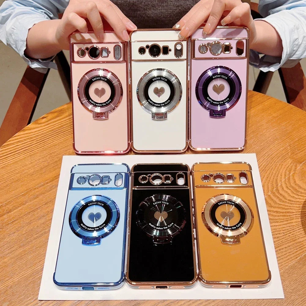 Electroplate Love Heart Fold Stand Holder Case for Google Pixel