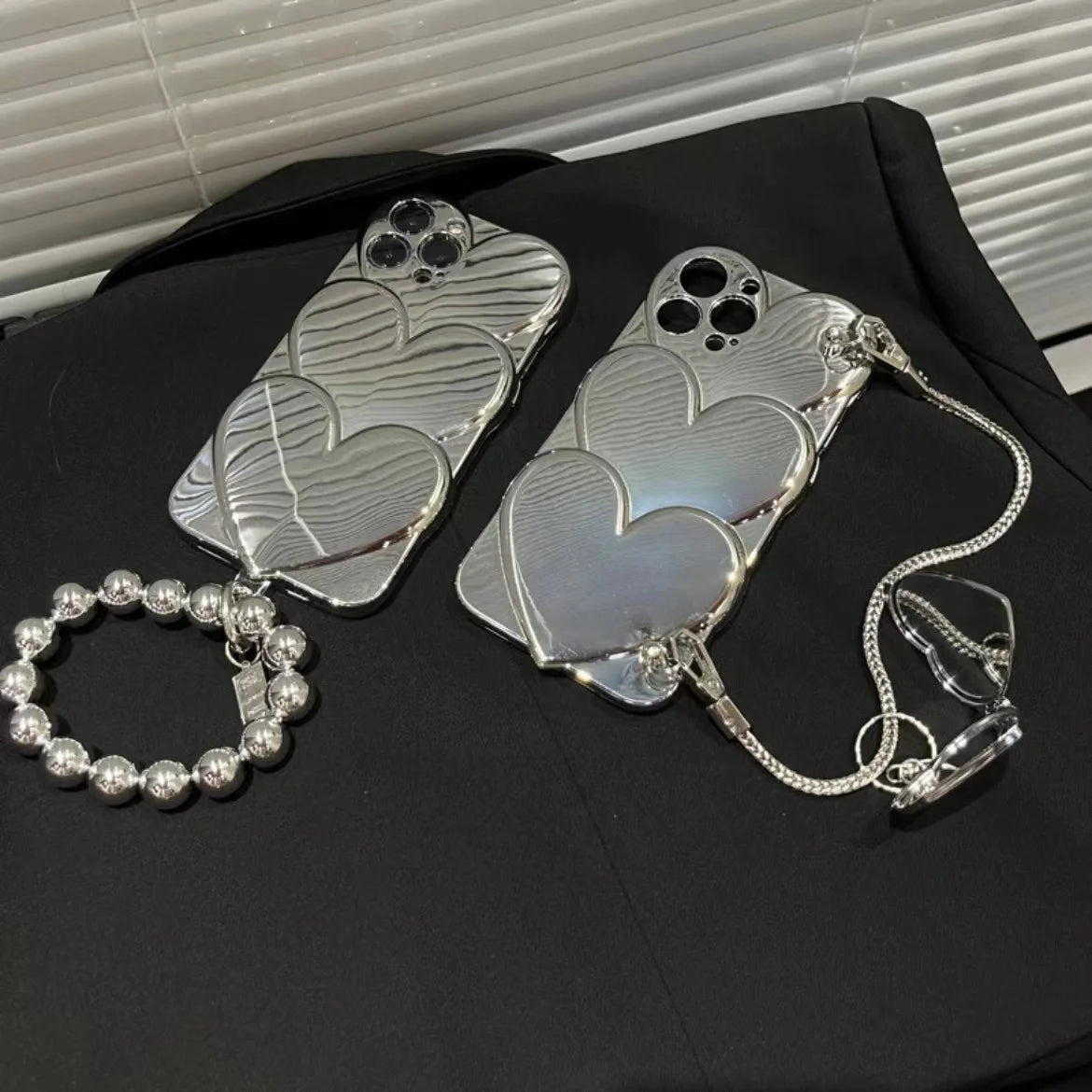 Silver Heart Case with Straps Bracelet for iPhone