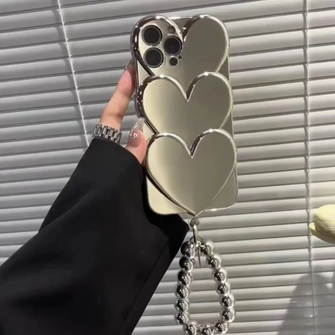 Silver Heart Case with Straps Bracelet for iPhone