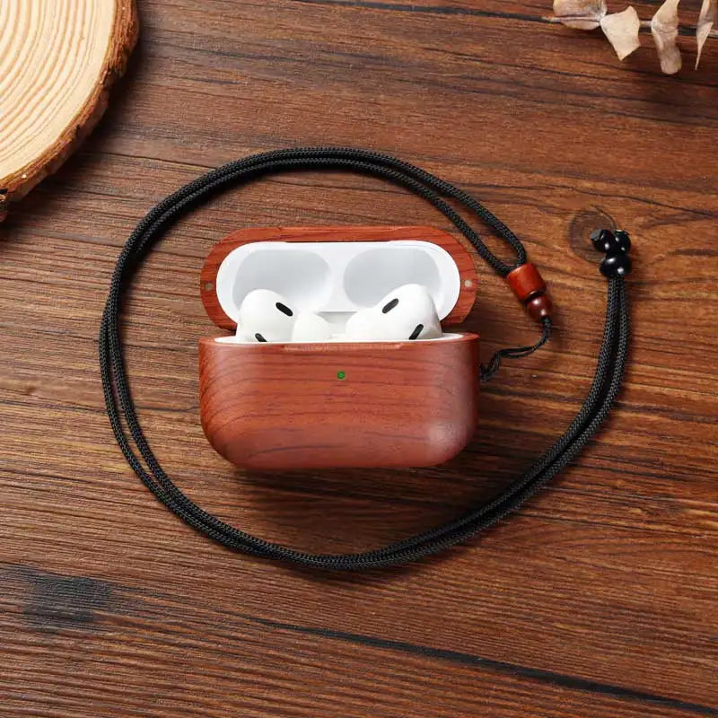 Wooden Protective Case with Lanyard for Airpods