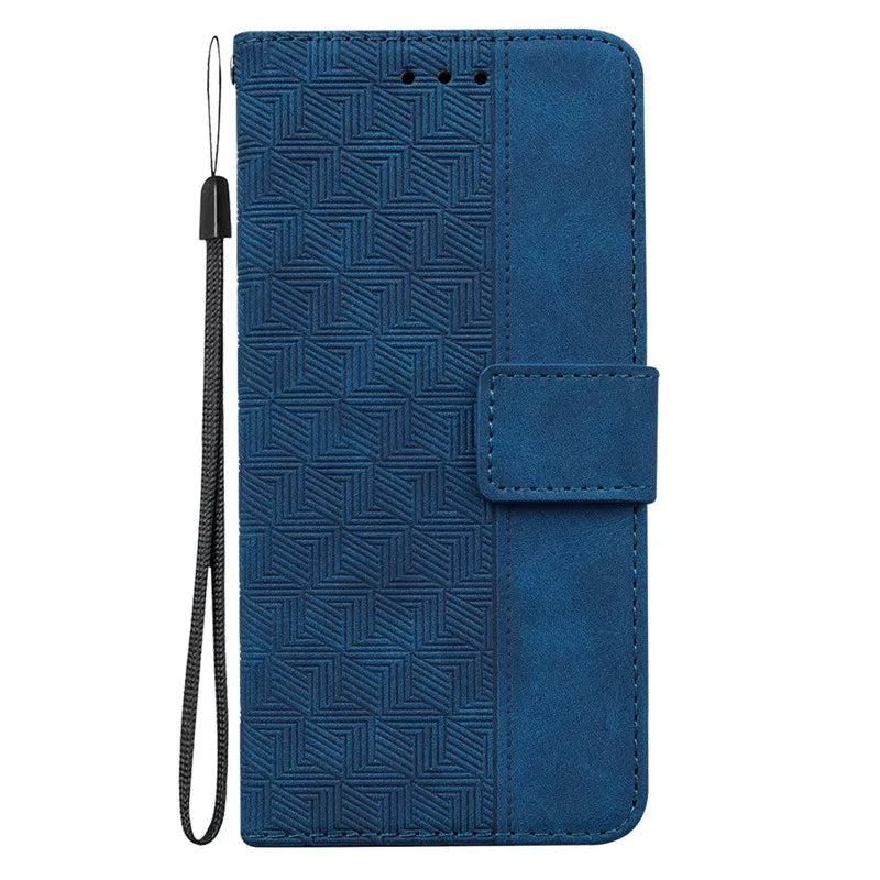 Magnetic Geometric Textile Pattern Wallet Case for Galaxy