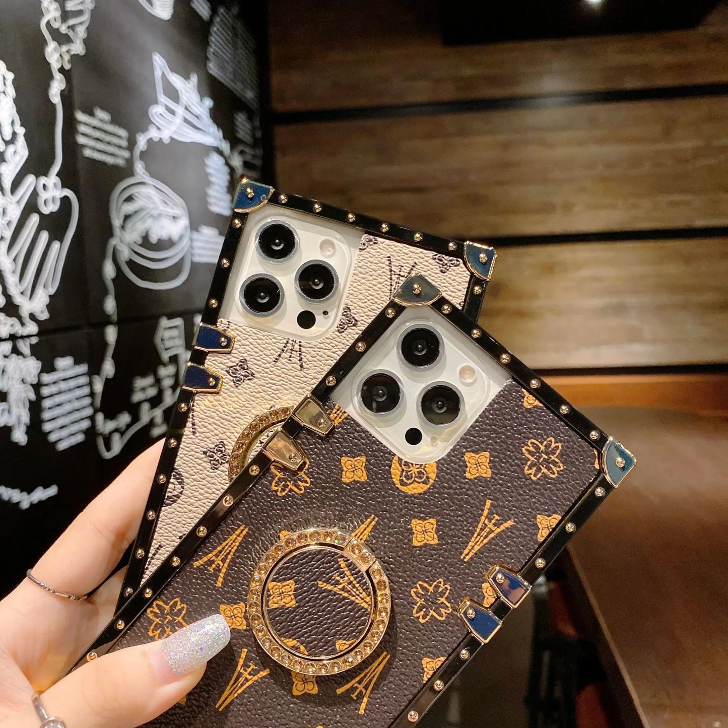 Luxury Fashion Glitter Ring Leather Phone Case For Iphone