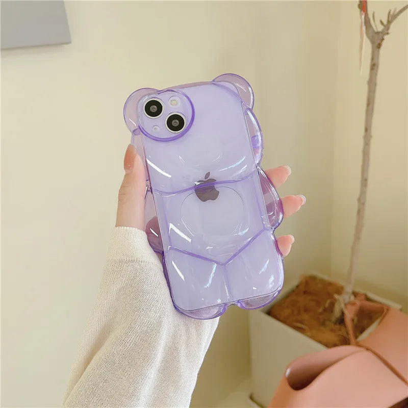 Cartoon 3D Bear Shape Clear Case For iPhone