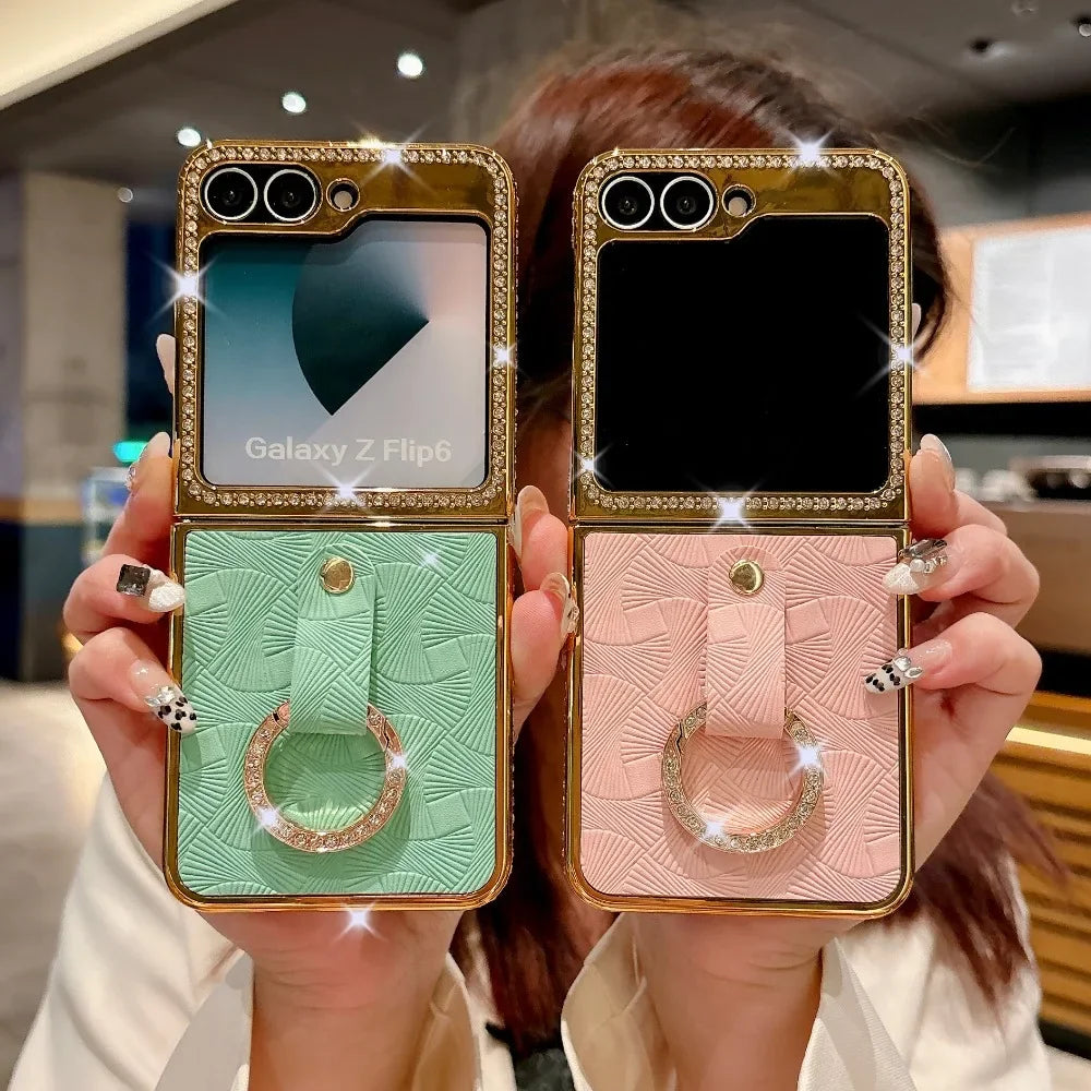 Electroplated Diamond Inlay PU Leather Phone Case for Samsung