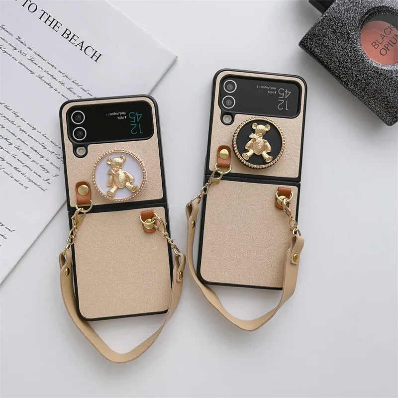 Cute Bear Stand Phone Case For Samsung Galaxy Z Flip