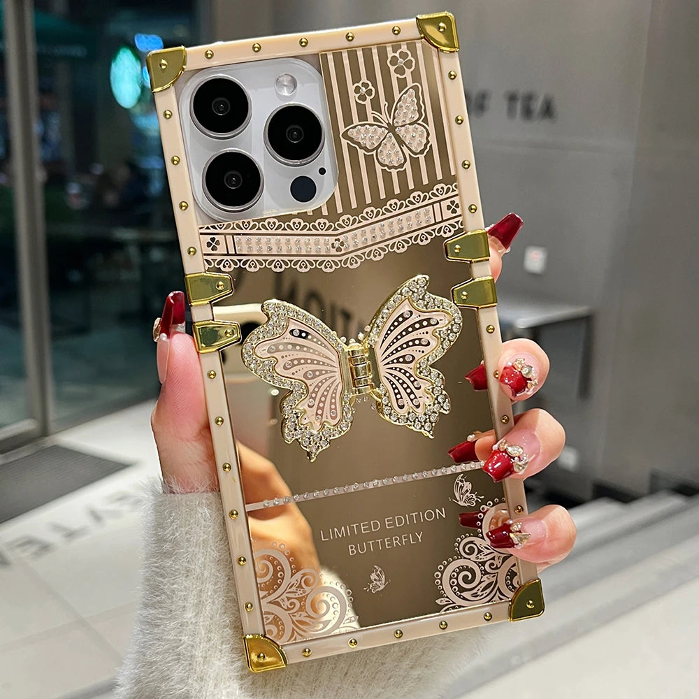 Luxury Diamond Butterfly Bracket Stand Phone Case For iPhone