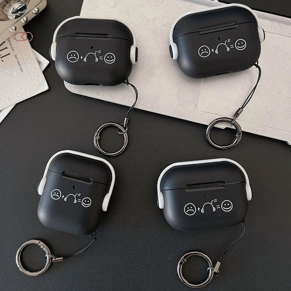 Simple Smile Expression Music Stand Black Earphone Case for AirPods