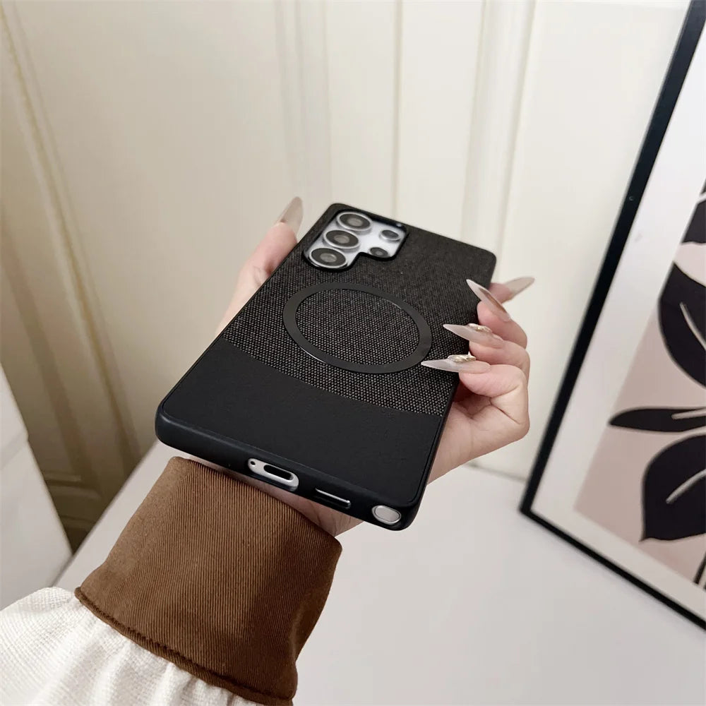 Luxury Patchwork Leather Magnetic Phone Case For Samsung