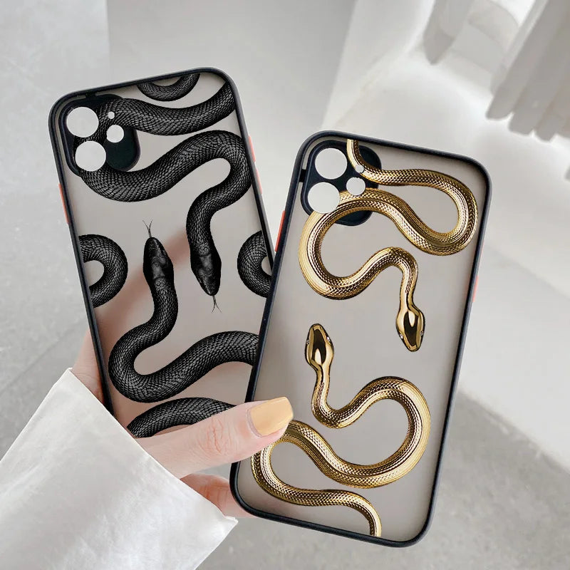 Luxurious Black Gold Snake Phone Case for iPhone
