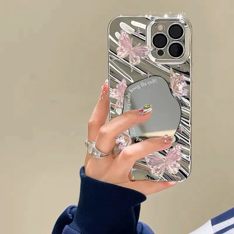 Cute Butterfly Mirror Wave Phone Case For iPhone