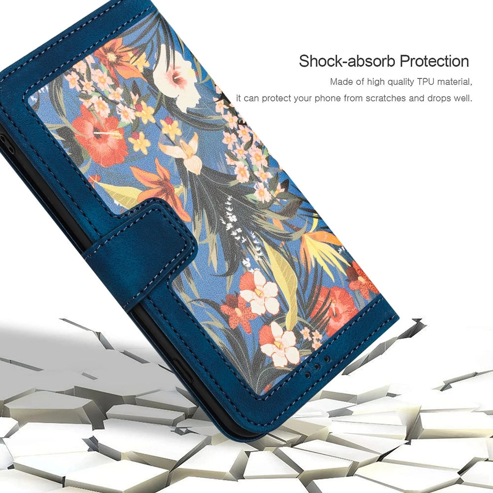 Floral Wallet Galaxy Phone Case with Lanyard