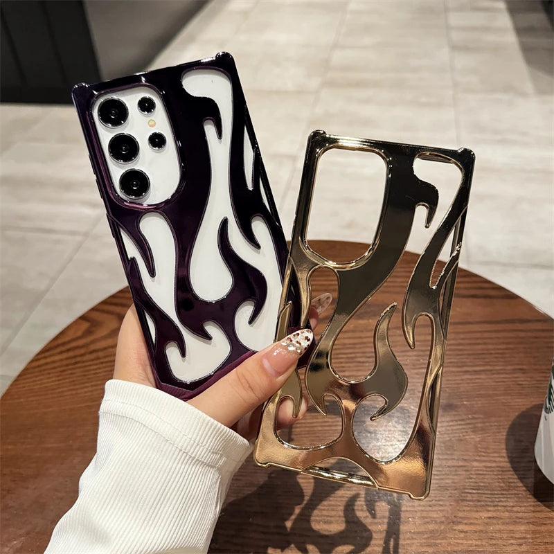 Luxury Plating Hollow 3D Flame Pattern Case For Samsung