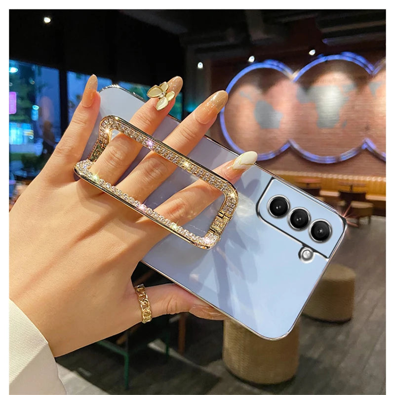 Luxury Rhinestone Metal Holder Plating Case For Samsung