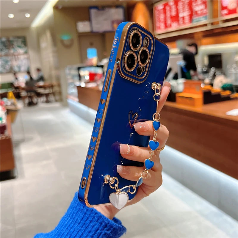 Luxury Gold Plating Love Heart Bracelet Cover For iPhone