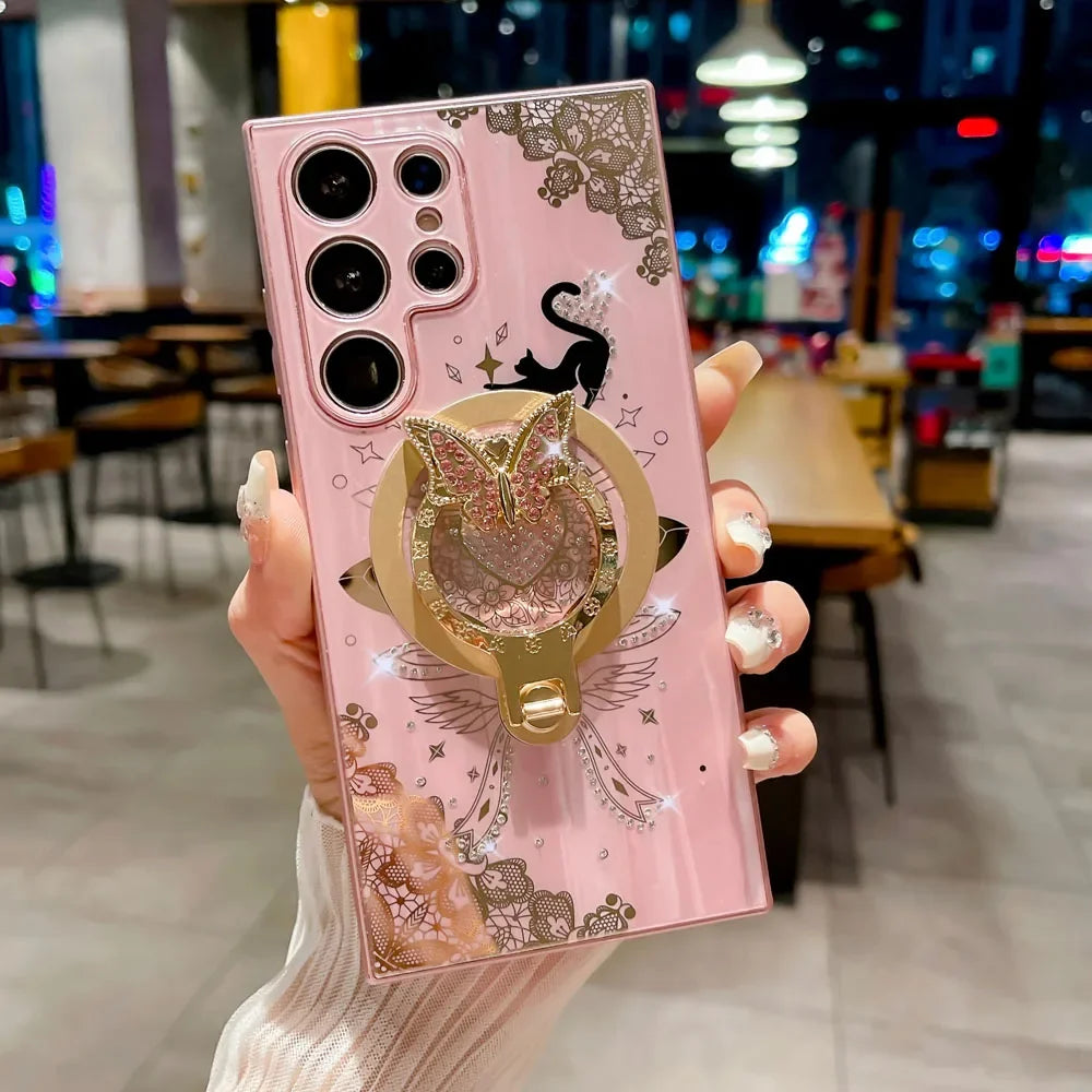 Magnetic Phone Case For Samsung with Ring Holder Cover