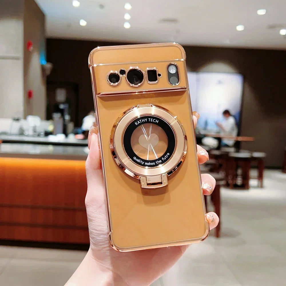 Electroplate Love Heart Fold Stand Holder Case for Google Pixel