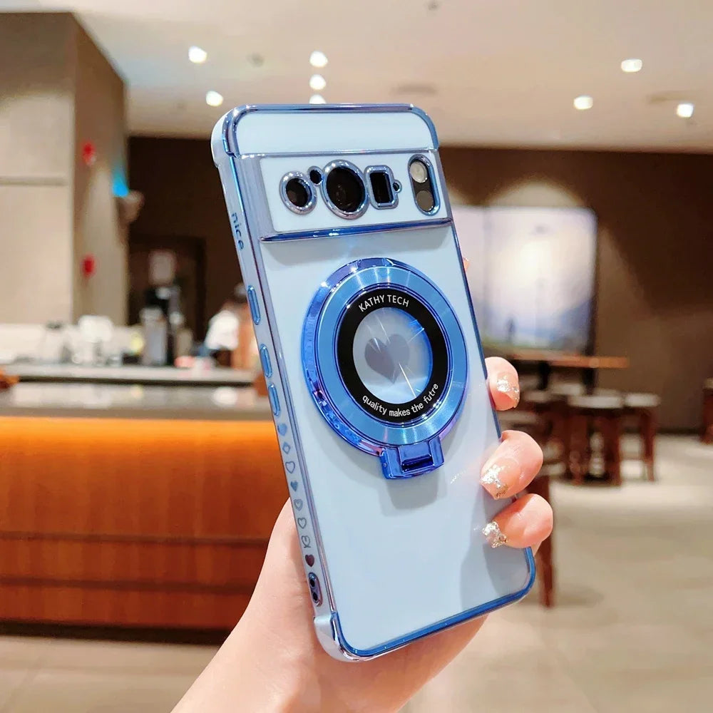 Electroplate Love Heart Fold Stand Holder Case for Google Pixel