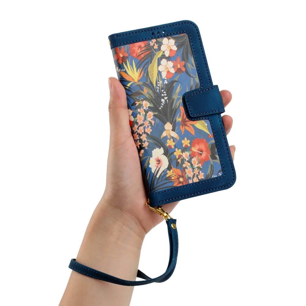 Floral Wallet Galaxy Phone Case with Lanyard