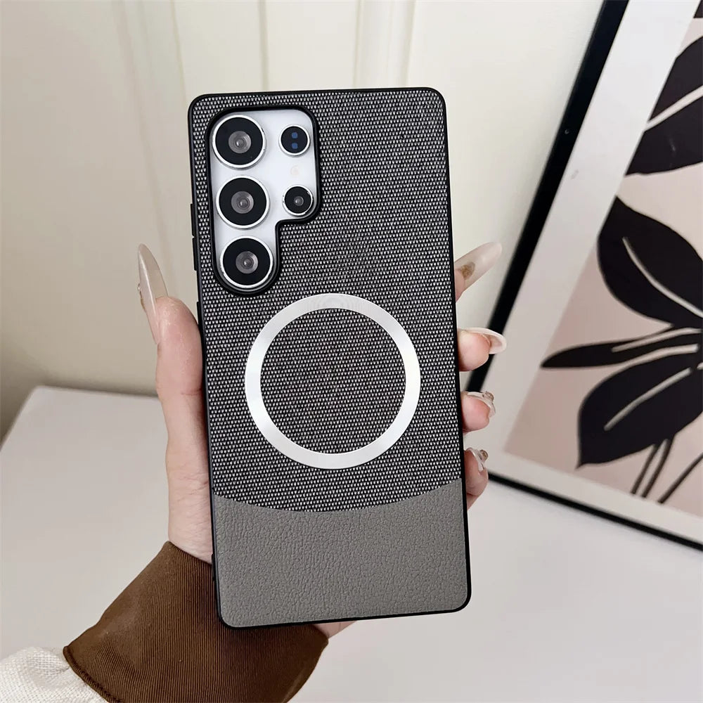 Luxury Patchwork Leather Magnetic Phone Case For Samsung