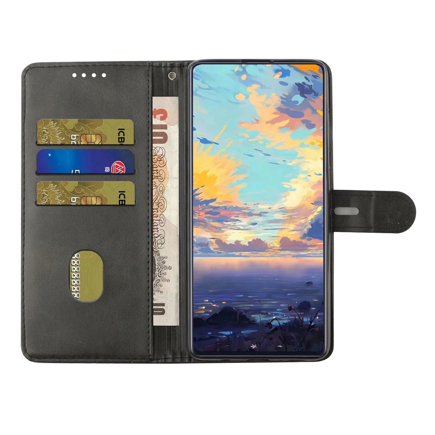 Solid Color Leather Flip Wallet Case For Samsung Galaxy