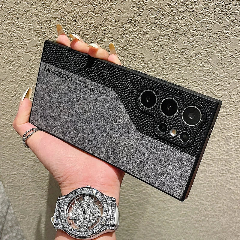 Leather Shockproof Double Color Pattern Slim Back Phone Case For Samsung