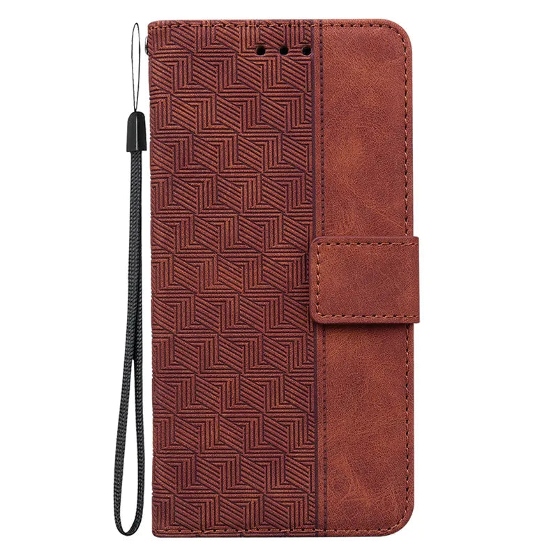 Magnetic Geometric Textile Pattern Wallet Case for Galaxy