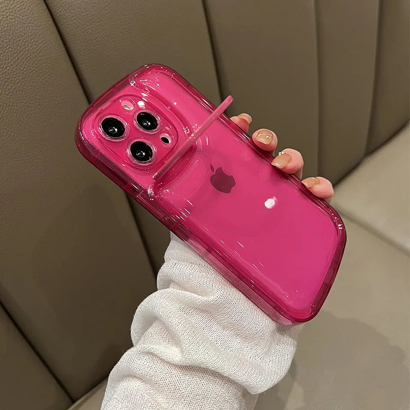 Folding Holder Camera Lens Transparent Phone Case For iPhone