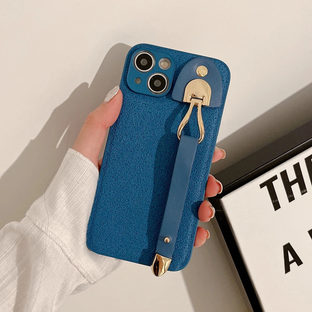 Vintage leather wrist strap phone case for iphone