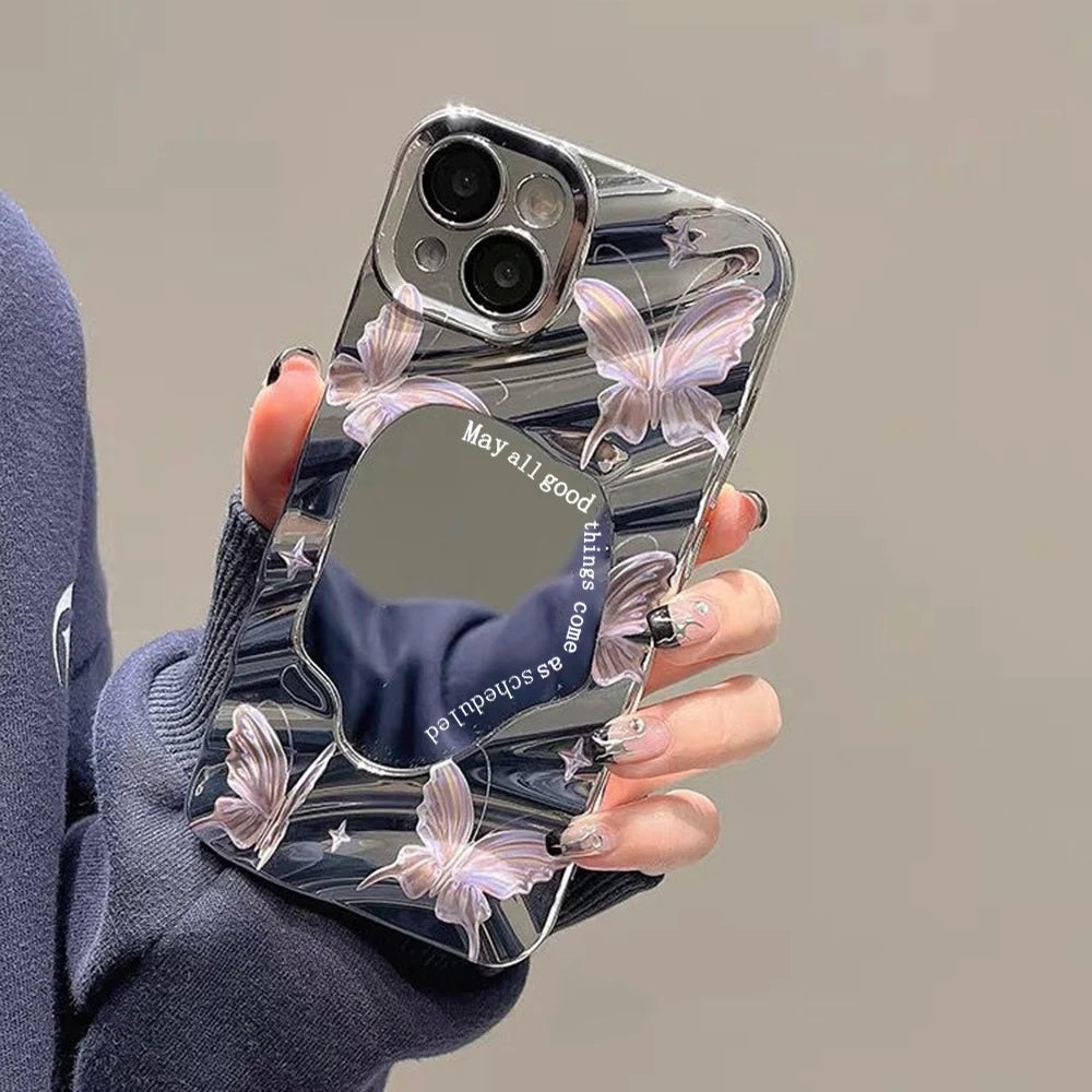 Cute Butterfly Mirror Wave Phone Case For iPhone