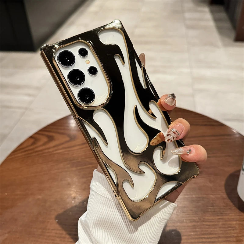 Luxury Plating Hollow 3D Flame Pattern Case For Samsung