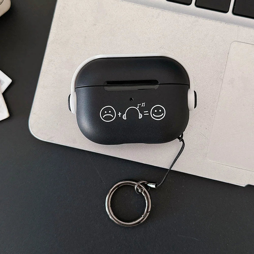 Simple Smile Expression Music Stand Black Earphone Case for AirPods
