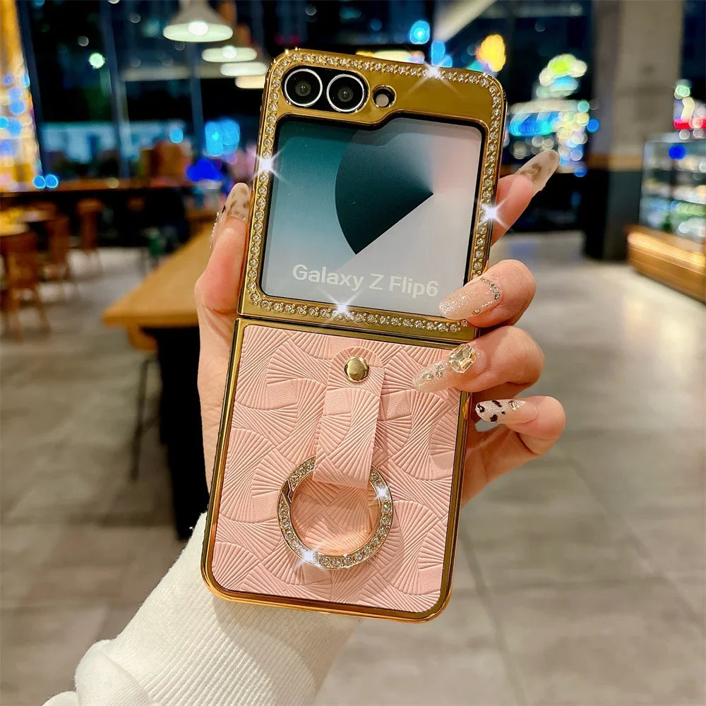 Electroplated Diamond Inlay PU Leather Phone Case for Samsung